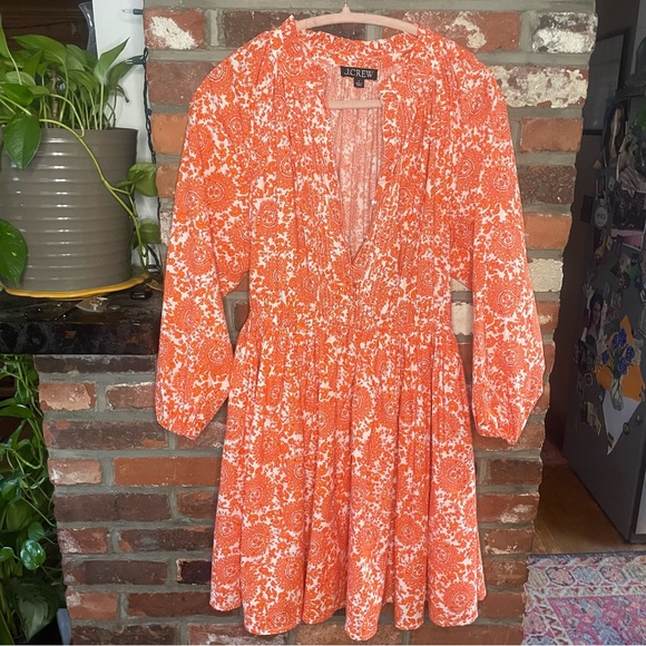 J.CREW RUFFLE Collar Orange Mini Dress, cotton poplin floral boutique. Small - Picture 4 of 10